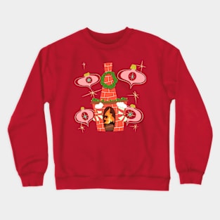 MCM Fireplace Cartoon Christmas Design with Pink Ornaments Crewneck Sweatshirt